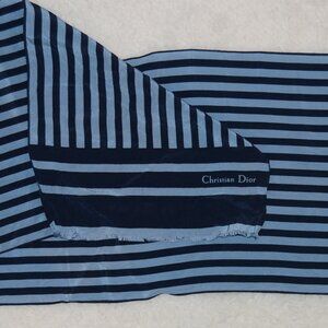 Vintage Chrsitian Dior silk twilly scarf light & dark blue striped sash scarf
